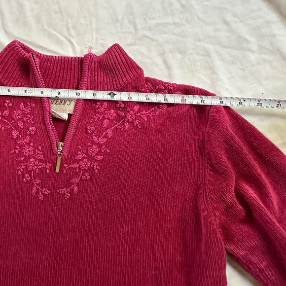 Vintage Raspberry Pink Women's Embroidered Quarter Zip Sweater - Picture 8 of 11